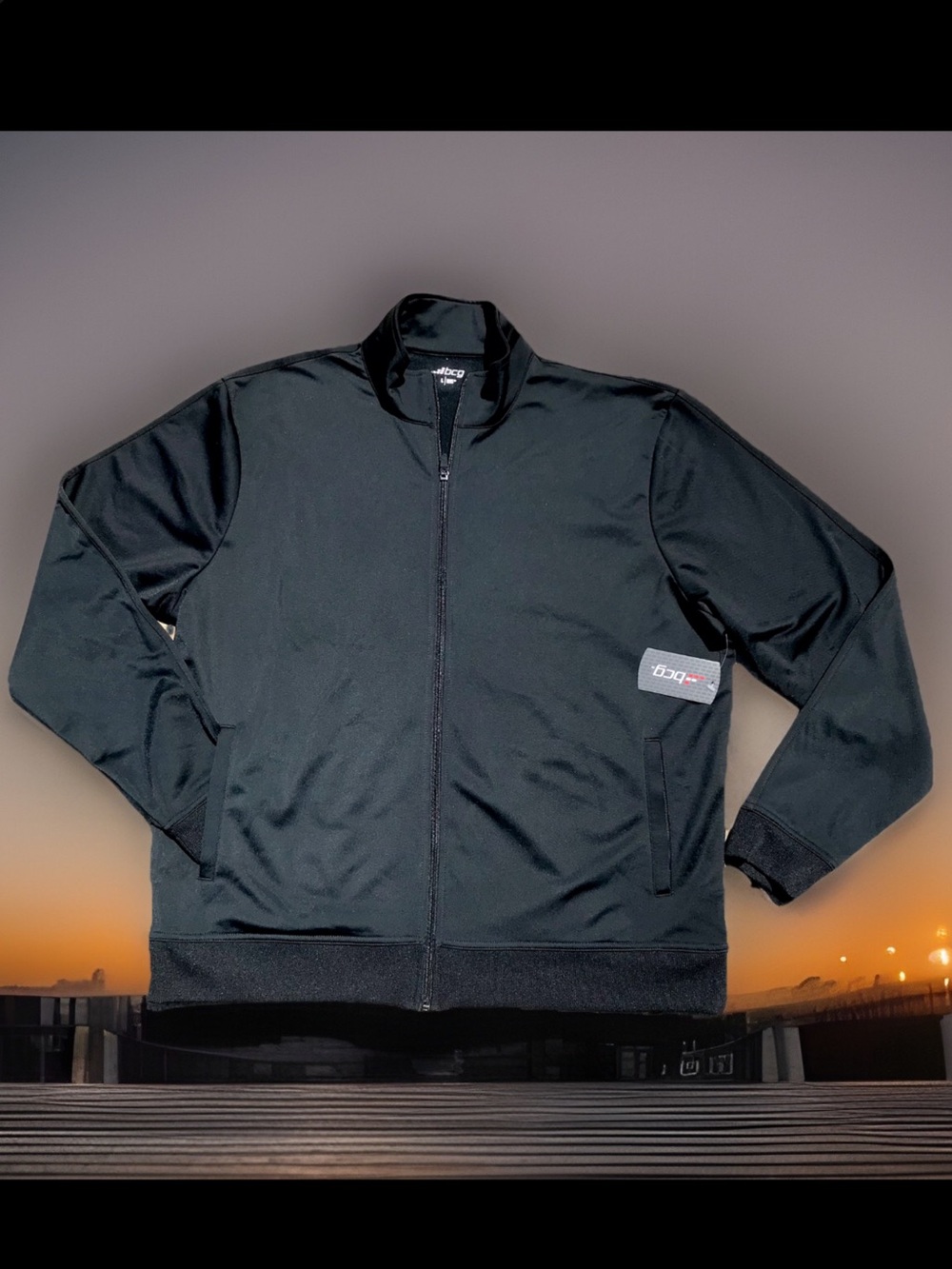 BCG Track Jacket Mens L Black Full Zip Athletic NWT 48” Chest Gym